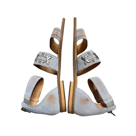 Frye and Co. Gray Suede Ankle Strap Sandals 8.5 – Boho Artisan Summer Flats - Picture 3 of 6